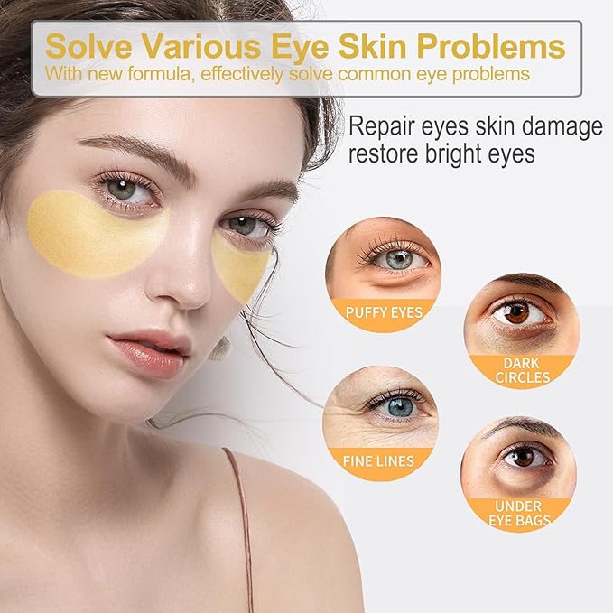 24k Gold Under Eye Patches, Eye Masks for Puffy Eyes 60 pcs, for Dark Circles and Puffiness, Hydrating Eye Mask Skincare, Eye Gel Pads for Eye Bags and Wrinkles Under Eye Treatment-Velvo Beauty