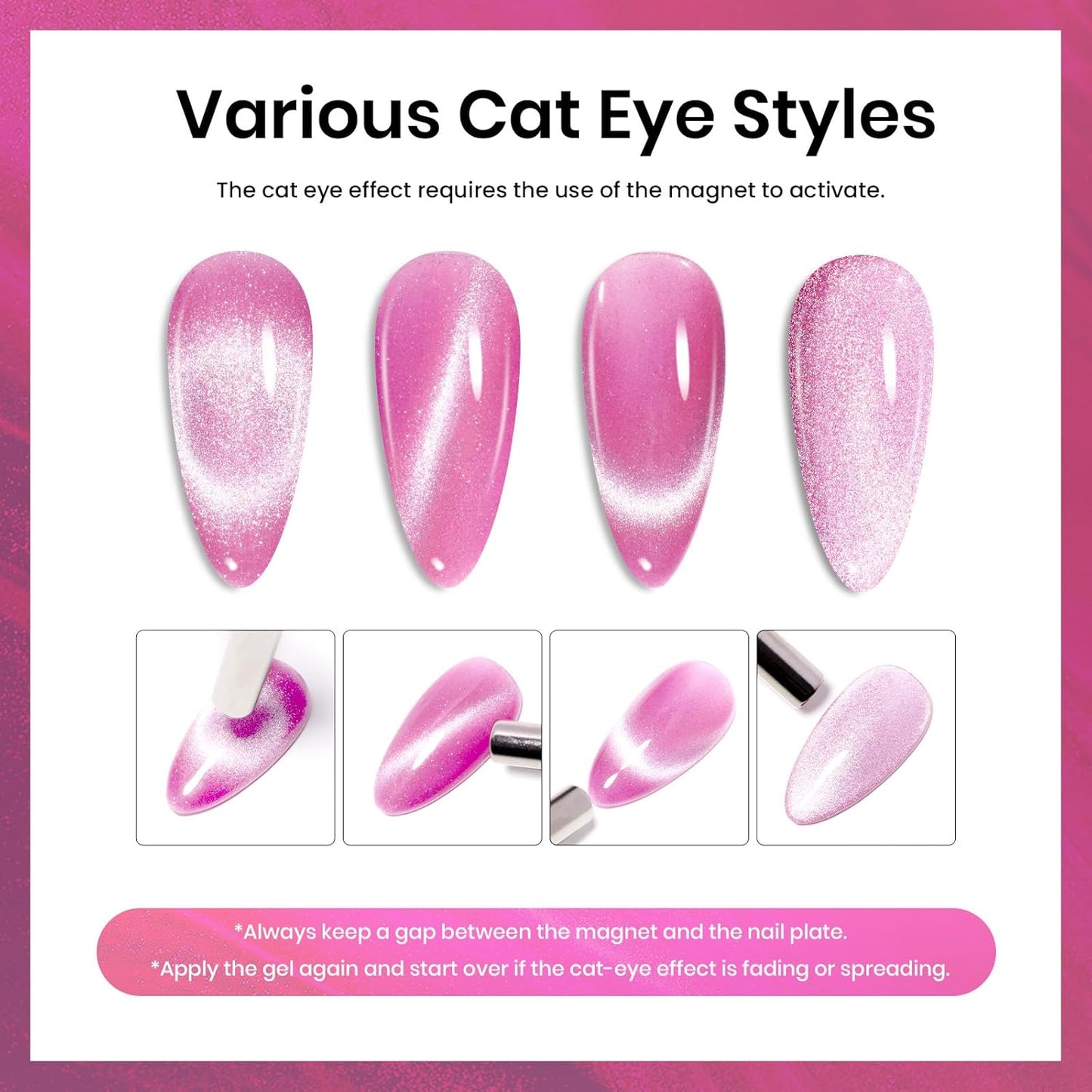 Beetles Pink Cat Eye Gel Nail Polish - 15ml Pink Velvet Cat Eye Magnetic Glitter Gel Polish Soak Off UV Salon DIY French Nail Art Home Manicure Gift for Women-Velvo Beauty