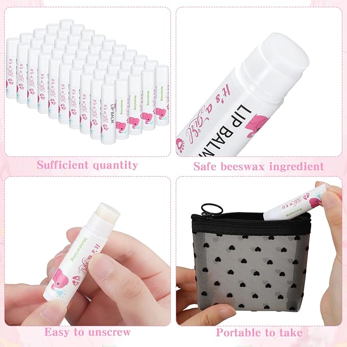 50 Pcs Pink Elephant Favors Baby Shower Lip Balm Party Supplies Bulk for Girls Guests It's a Girl Baby Shower Gifts Gender Reveal Favors Prizes Souvenirs Winners Thank You Appreciation Gifts-Velvo Beauty