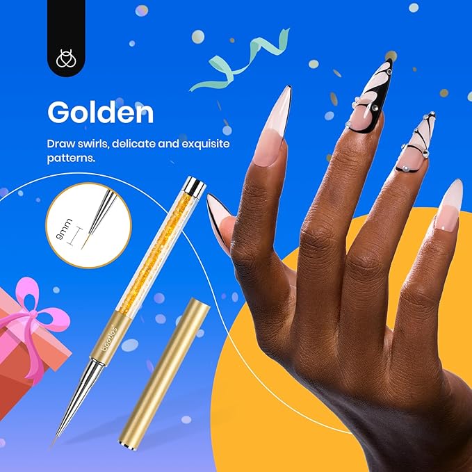 Beetles Gel Polish Nail Art Liner Brushes 5Pcs Painting Art Design Pen Set Diamond Application Rhinestone Handle Dotting Drawing Sizes 5 7 9 11 20mm Nail Design Gift for Women-Velvo Beauty