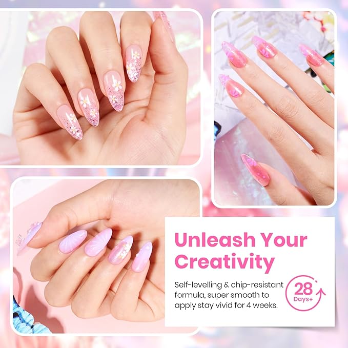 Beetles Gel Nail Polish Set - 28 Pcs Pastel Pink Yellow Green Blue Glitter Macaron Color Gel Polish Set Fluttered Eden Soak Off Nail Polish UV LED Nails Art Halloween Gifts for Women Girl-Velvo Beauty