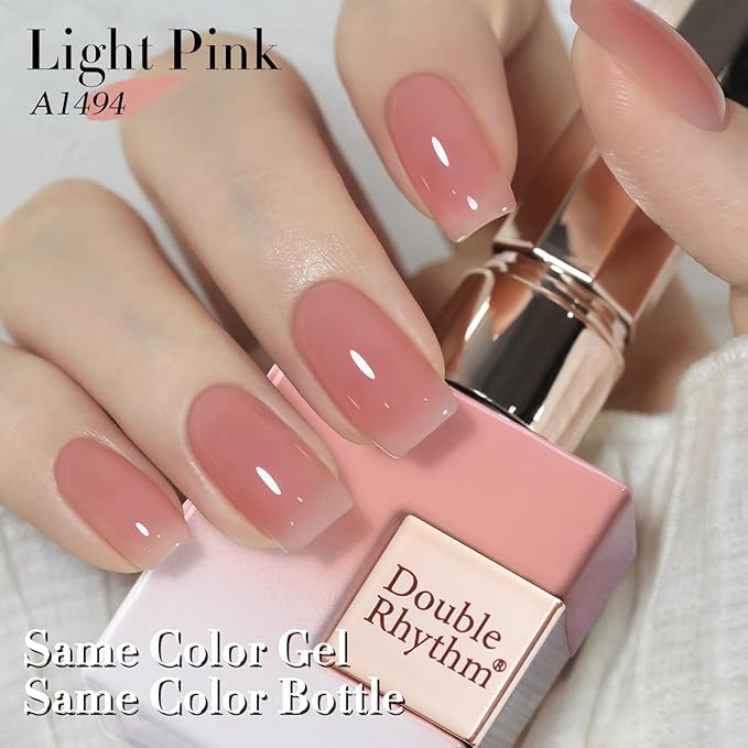 Double Rhythm 0.50 OZ Translucent Gel Polish Same Color Same Bottle Sheer Pastel Neutral Natural Milky 15 ML Jelly UV Nail Art DIY at Home (Light Pink-A1494)-Velvo Beauty