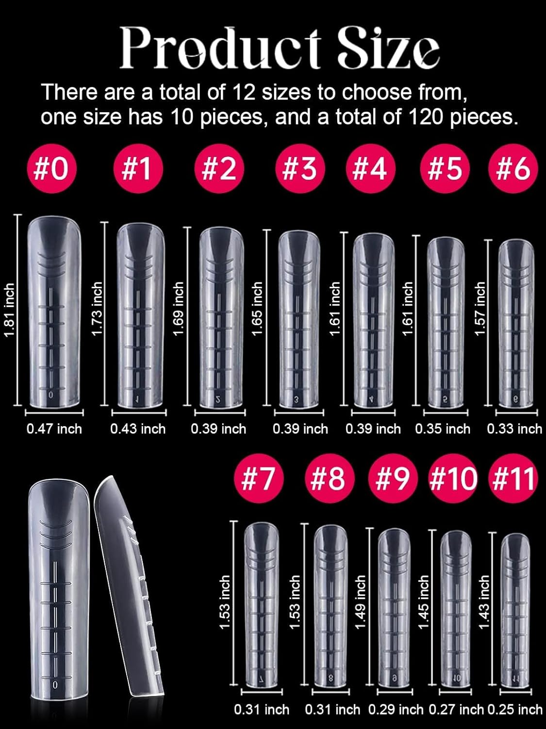 TOROKOM 120Pcs Poly Extension Gel Dual Nail Forms Square Clear Nail Forms Full Cover Coffin Nail Molds 12 Sizes for Gel Manicure Nail Art Design Salon&DIY-Velvo Beauty