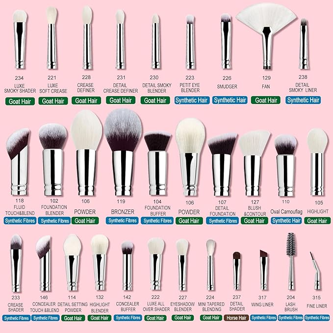 Pro makeup Artist Brushes Set 32Pcs Luxury Goat Hair Horse hair Makeup Brush Set eye and face brushes for every possibility By Bueart Design-Velvo Beauty