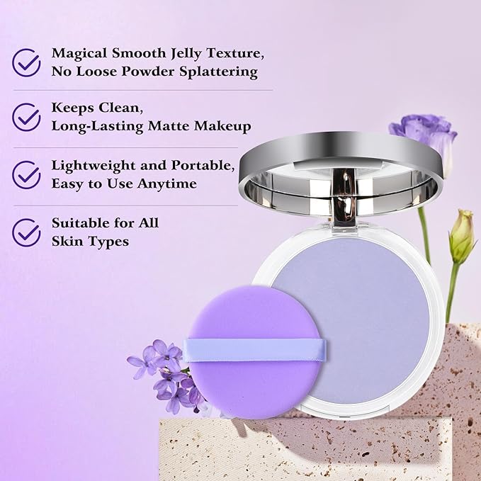 Chillab Lavender Matte Powder, Gel-like Formula Oil-Control Primer & Setting Powder, Polvos Compactos Matte Powder for Silky Blurring Oil Control-Velvo Beauty