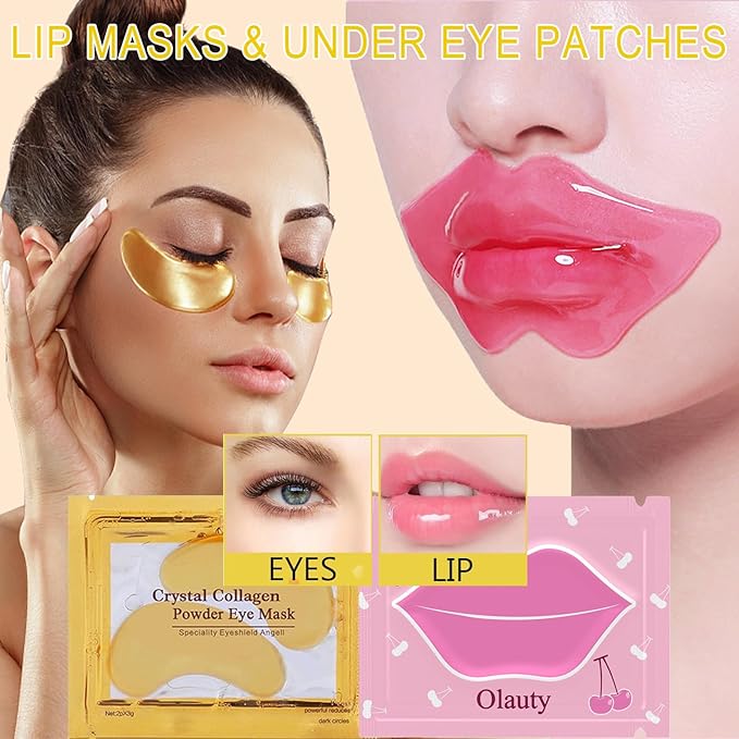 30 Pairs Cherry Lip Masks & 24K Gold Under Eye Patches, Gel Crystal Collagen Lip & Eye Patches for Puffy Eyes, Effectively Moisturizing Nourishes Lip & Eye Skin for Reducing Fine Lines & Dark Circle-Velvo Beauty