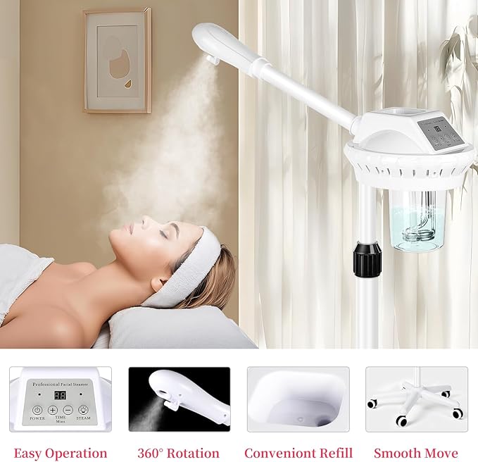 Professional Facial Steamer, Esthetician Steamer on Wheels, Stand Face Steamer for Facial Deep Cleaning, Steamer for Facial for Personal Care or Spa, Moisturizing and Hydrating-Velvo Beauty