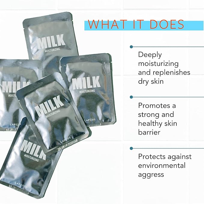 LAPCOS Milk Sheet Mask, Moisturizing Daily Face Mask to Replenish and Restore Dry Skin, Korean Beauty Favorite, 5-Pack-Velvo Beauty