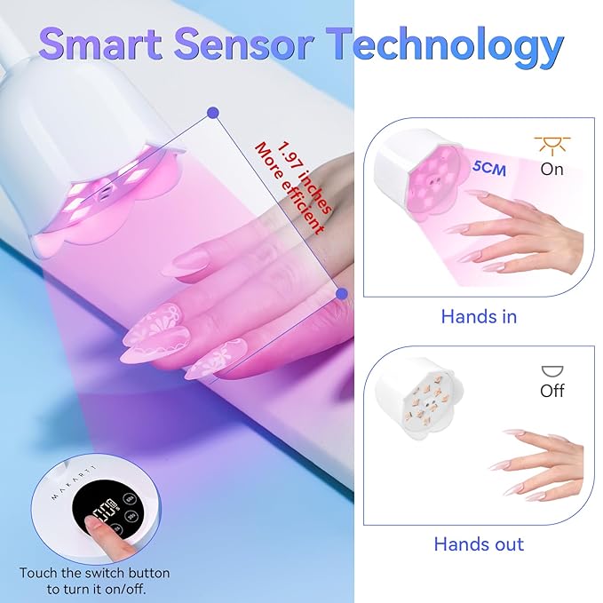 Makartt UV Nail Lamp: Mini UV Light for Gel Nails Polish Luminoza 30W Rechargeable LED Nail Light Nail Dryer with 4 Timers & Auto Sensor, Fast Curing Goosenecks Lamp for Home DIY Manicure-Velvo Beauty
