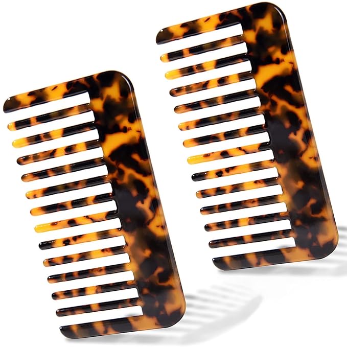 Fsmiling Hair Detangling Comb, Small Travel Purse Wide Tooth Pocket Comb for Thick Curly Wavy Hair, Acetate Hair Detangler Comb for Wet And Dry, 2 Pack-Velvo Beauty