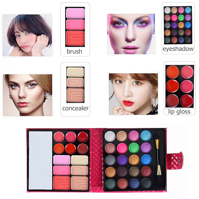 Professional All In One Makeup Kit Colorful 20 Eyeshadow, 6 Lip Glosses 3 Blushers 2 Powder 1 Concealer 1 Mirror 1 Brush, Long Lasting Beauty Full Makeup Set, Present Gifts for Girls Women-Velvo Beauty