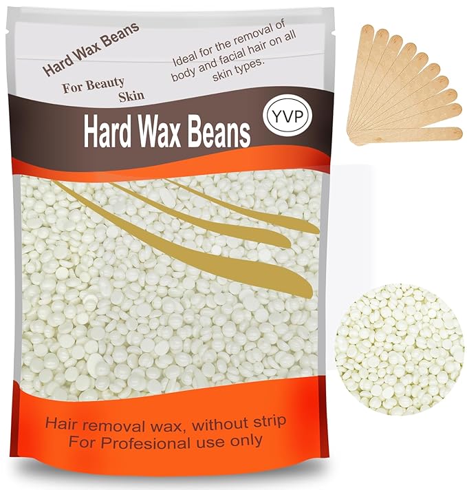 Hard Wax Beads for Hair Removal, Yovanpur Waxing Beane for Brazilian Waxing, Wax Beans for Sensitive Skin, Face Eyebrow Legs At Home Pearl Beads, 300g /bag with 10pcs Sticks(Pearl)-Velvo Beauty