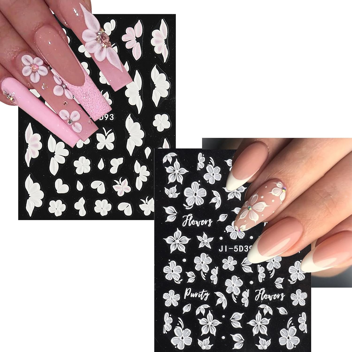 6 Sheets Flower Nail Art Stickers Decals 5D Embossed Nail Decals Spring Summer Self-Adhesive Nails Accessories 3D Flowers Decal for Women Nails Design Decoration-Velvo Beauty