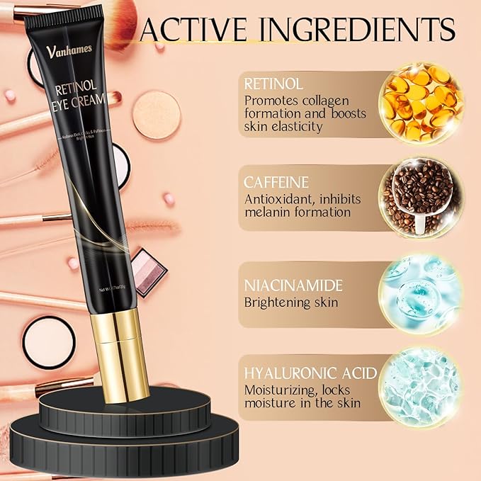 Retinol Caffeine Eye Cream, Under Eye Cream for Dark Circles and Puffiness, Anti Aging Eye Cream for Wrinkles, Eye Bags Treatment for Men and Women, 20g (Fragrance Free)-Velvo Beauty