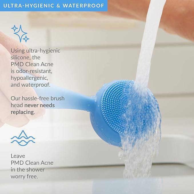 PMD Beauty Facial Cleansing Brush - Smart Silicone Brush with Blue Light Treatment - SonicGlow Vibration - Waterproof Device for Acne-Velvo Beauty