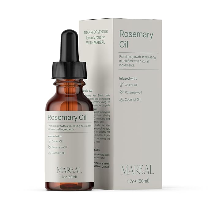 Pure Rosemary Oil for Hair Growth & Scalp Health | Infused with Castor & Coconut Oil | Hair Thickening & Regrowth Treatment for Women & Men | 100% Natural | Up to 2-Month Supply | 1.7 fl oz | MAREAL-Velvo Beauty
