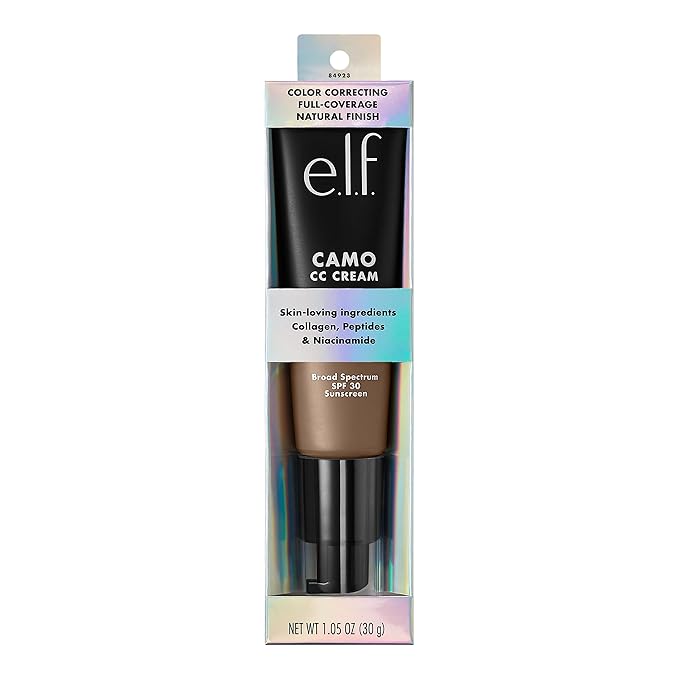 e.l.f. Camo CC Cream, Color Correcting Medium-To-Full Coverage Foundation with SPF 30, Deep 500 W, 1.05 Oz (30g)-Velvo Beauty