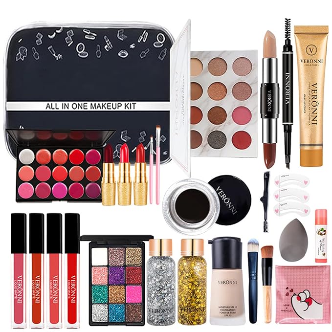 All-in-One Makeup Gift Set Carry All Makeup Kit Women Full Kit With Makeup Bag Concealer Lipgloss Lipstick Blush Foundation Face Powder Eyeshadow Palette Cosmetic Palette #5-Velvo Beauty