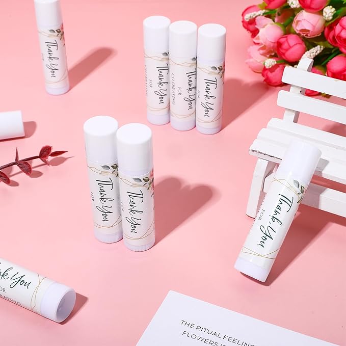 Whaline 60Pcs Thank You Gift Lip Balm Bulk Wedding Lip Balms Vanilla Flavor Floral Moisturizing Lip Care Guest Basket Gift Stuffer for Bridal Shower Baby Shower Birthday Party Favor Supplies-Velvo Beauty