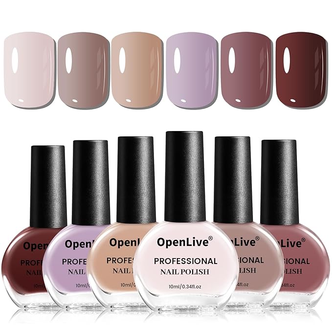 10ml Nude Pink Nail Polish Set 6 Colors Brown Red Purple All Seasons Neutral Color Quick Dry Nail Polish Set for Women Salon DIY Nail Art-Velvo Beauty