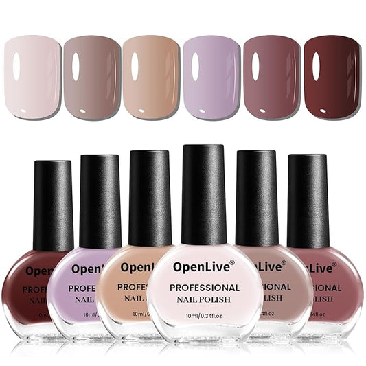 10ml Nude Pink Nail Polish Set 6 Colors Brown Red Purple All Seasons Neutral Color Quick Dry Nail Polish Set for Women Salon DIY Nail Art-Velvo Beauty