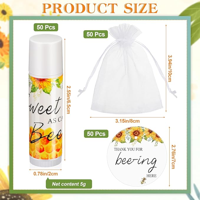 Fumete 50 Set Bee Favors Baby Shower Thank You Gifts Lip Balms for Guests Boys Girls Gender Reveal Favors for Baby Shower Bee Party Prizes Souvenirs Bags Stuffer Classroom Prizes-Velvo Beauty