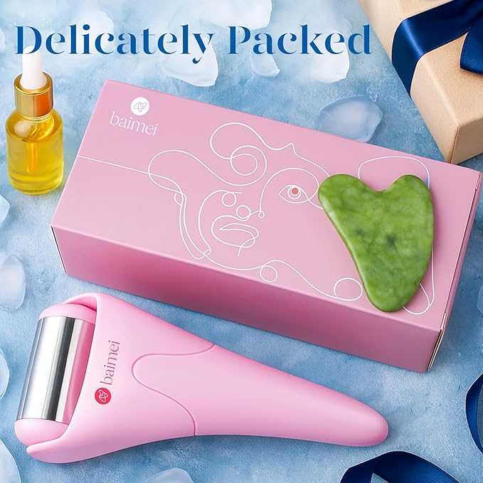 BAIMEI Stainless Steel Ice Roller for Face & Gua Sha Facial Tools, Soothes Puffiness, Relieves Pain, Self - Care Gift for Women-Velvo Beauty