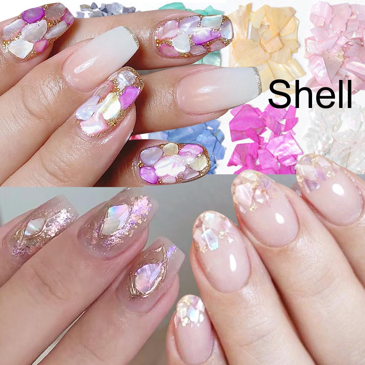 3 Boxes 36 Grids Nail Art Foil Flakes Glitter Irregular Mica Seashell Flakes,Nail Supplies Glitter Slice Colorful Marble Seashell DIY Acrylic Decorations Charms-Velvo Beauty