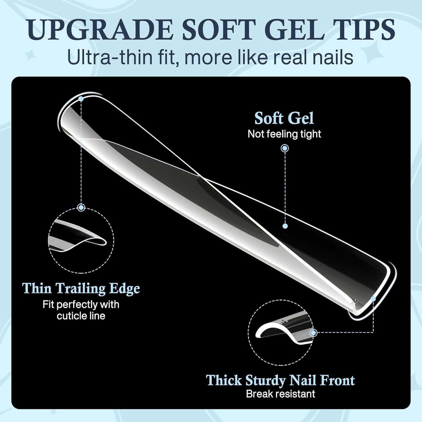 Tapered Square Nail Tips, XXL 240Pcs 12 Sizes Full Cover Fake Nails Extra Long Straight Nail Tips No C Curve Gel Nails Clear Gel Nails Tips Nail Extension for DIY Nail Art-Velvo Beauty