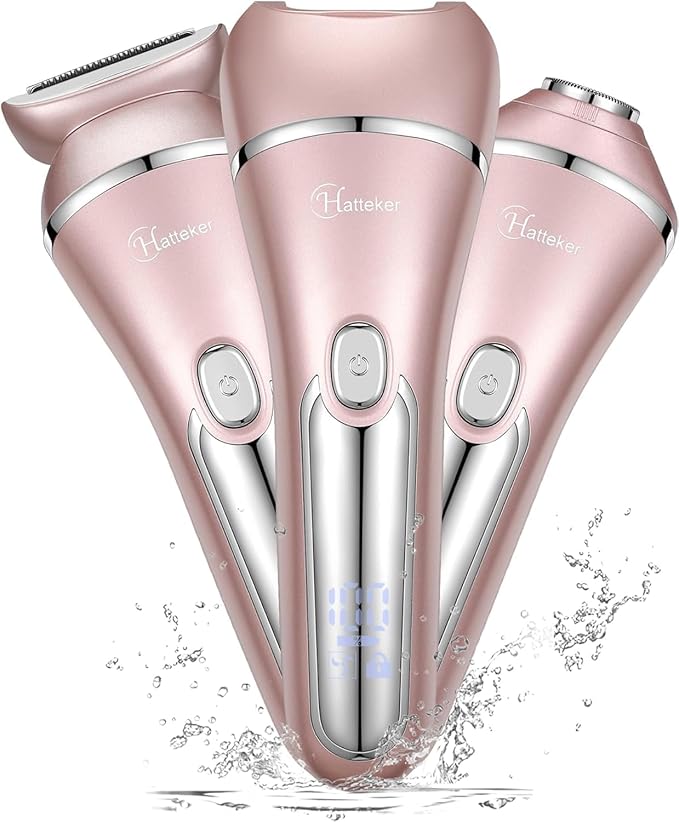 Hatteker Electric Shaver for Women Lady Epilator Electric Razors Kit Hair Remover for Face Chin Arm Leg Armpit Bikini Trimmer Painless Waterproof USB Rechargeable Dry Wet with Detachable Head 3 in 1-Velvo Beauty