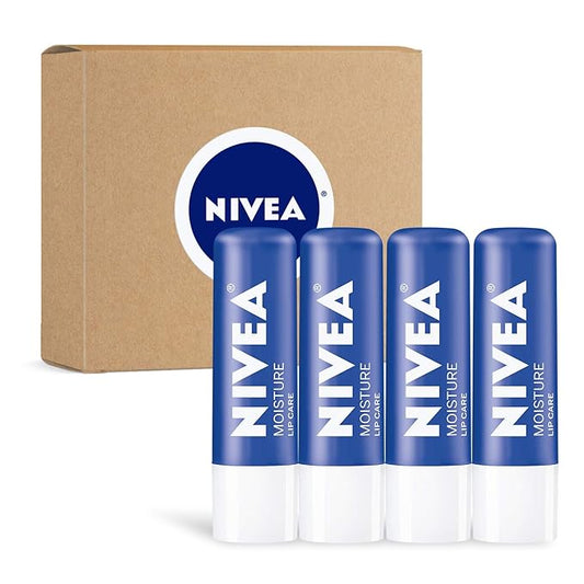 NIVEA Moisture Lip Care, Lip Balm Stick with Shea Butter, Jojoba Oil and Avocado Oil, 0.17 Oz, Pack of 4-Velvo Beauty