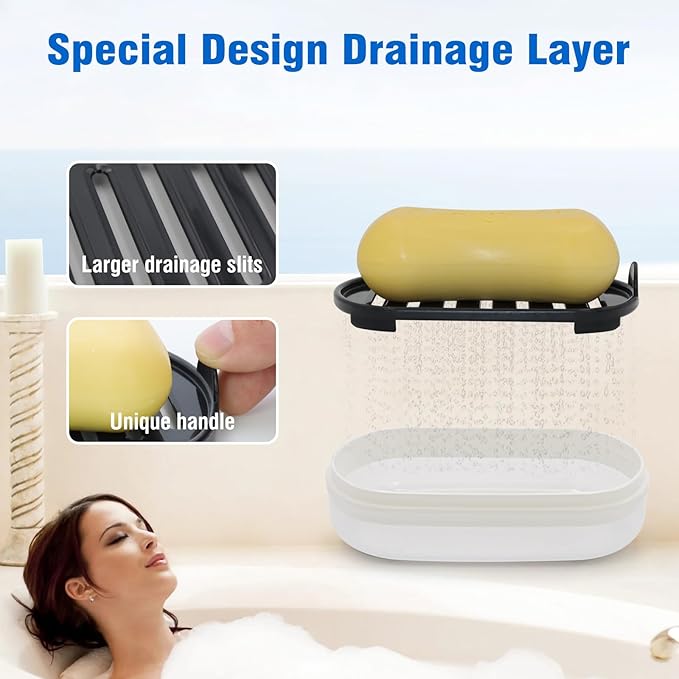 Soap Box, Travel Soap Container, Bar Soap Case with Removable Draining Layer - Clear Style A-Velvo Beauty