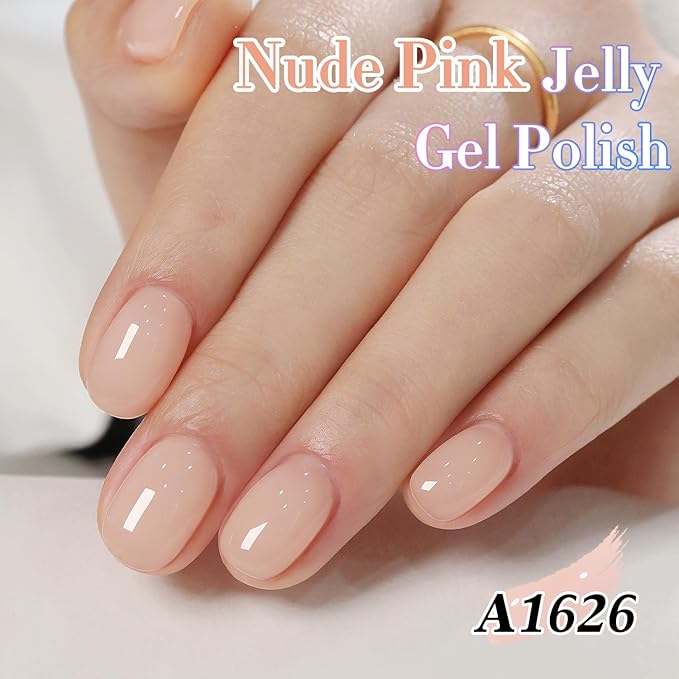 Double Rhythm 0.50 OZ Translucent Gel Polish Same Color Same Bottle Sheer Pastel Neutral Natural Milky 15 ML Jelly UV Nail Art DIY at Home (Nude Pink-A1626)-Velvo Beauty