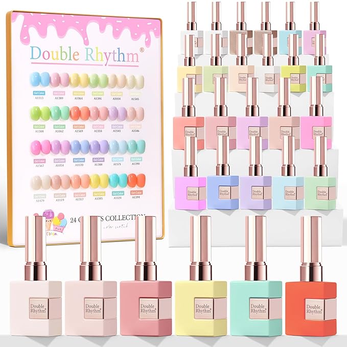 Double Rhythm 28Pcs 0.5Oz Gel Nail Polish Set Same Color Same Bottle Soak Off Gel Polish Kit Nail Art Manicure Salon DIY at Home for Women (Pastel Candy Collection-T24-5)-Velvo Beauty