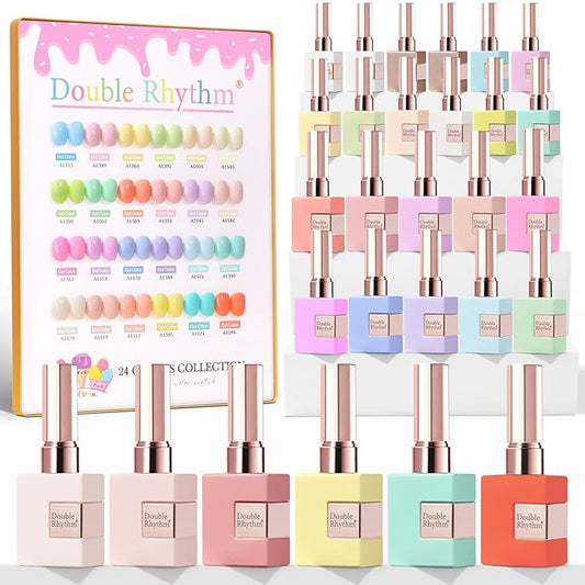 Double Rhythm 28Pcs 0.5Oz Gel Nail Polish Set Same Color Same Bottle Soak Off Gel Polish Kit Nail Art Manicure Salon DIY at Home for Women (Pastel Candy Collection-T24-5)-Velvo Beauty