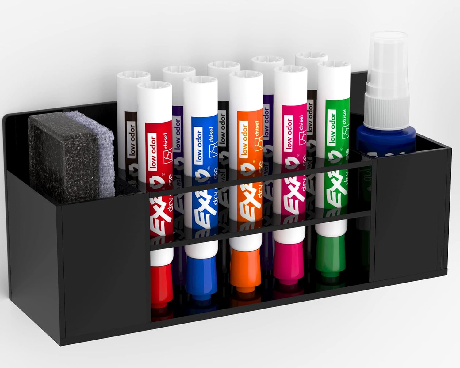HBlife Acrylic Magnetic Dry Erase Marker Holder for Whiteboard, Wall Mount 10 Slots Magnet Pen Pencil Holder for Fridge Refrigerator, Locker Organizer Accessories for School Classroom Office, Black-Velvo Beauty