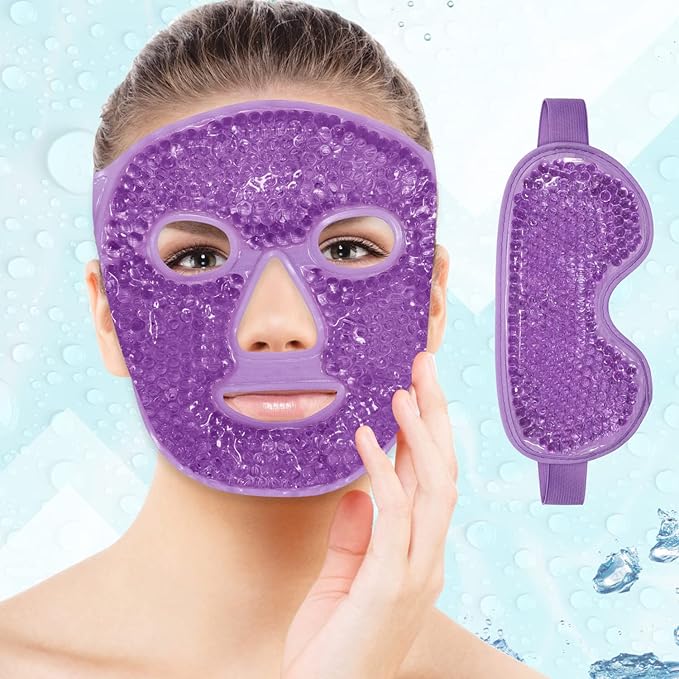 Ice Face Mask Reusable and Cold Gel Eye Mask for Puffiness/Dark Circles/Eye Bags/Dry Eyes/Headaches/Migraines/Stress Relief, Ice Pack for Eyes & Face (Purple)-Velvo Beauty