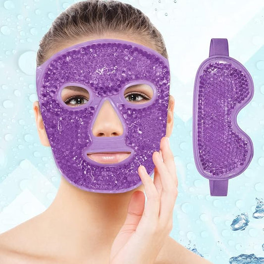 Ice Face Mask Reusable and Cold Gel Eye Mask for Puffiness/Dark Circles/Eye Bags/Dry Eyes/Headaches/Migraines/Stress Relief, Ice Pack for Eyes & Face (Purple)-Velvo Beauty
