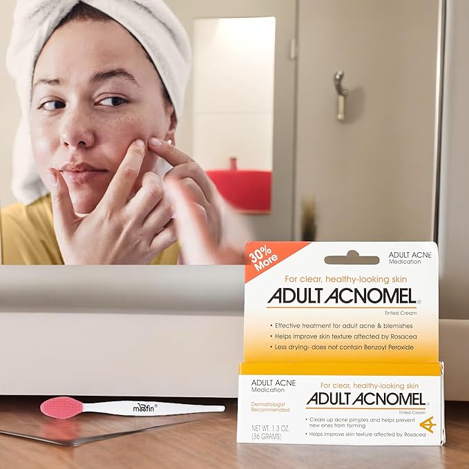 Adult Acnomel Acne Medication Tinted Cream 13 Oz - Acne Spot Treatment Cream Anti Pimple Cream for Men and Women, Clears Breakouts, Soothes Sensitive Skin Nose Cleaning Brush [Pack of 4-Velvo Beauty