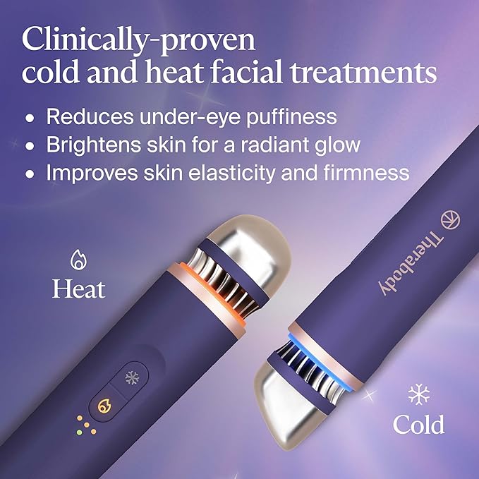Therabody TheraFace Depuffing Wand – Cold and Heat Skincare Treatment to Depuff and Glow; Beauty Wand, Face Roller and Eye Massager for Eye Puffiness, Dark Circles and Skin Radiance (Indigo)-Velvo Beauty