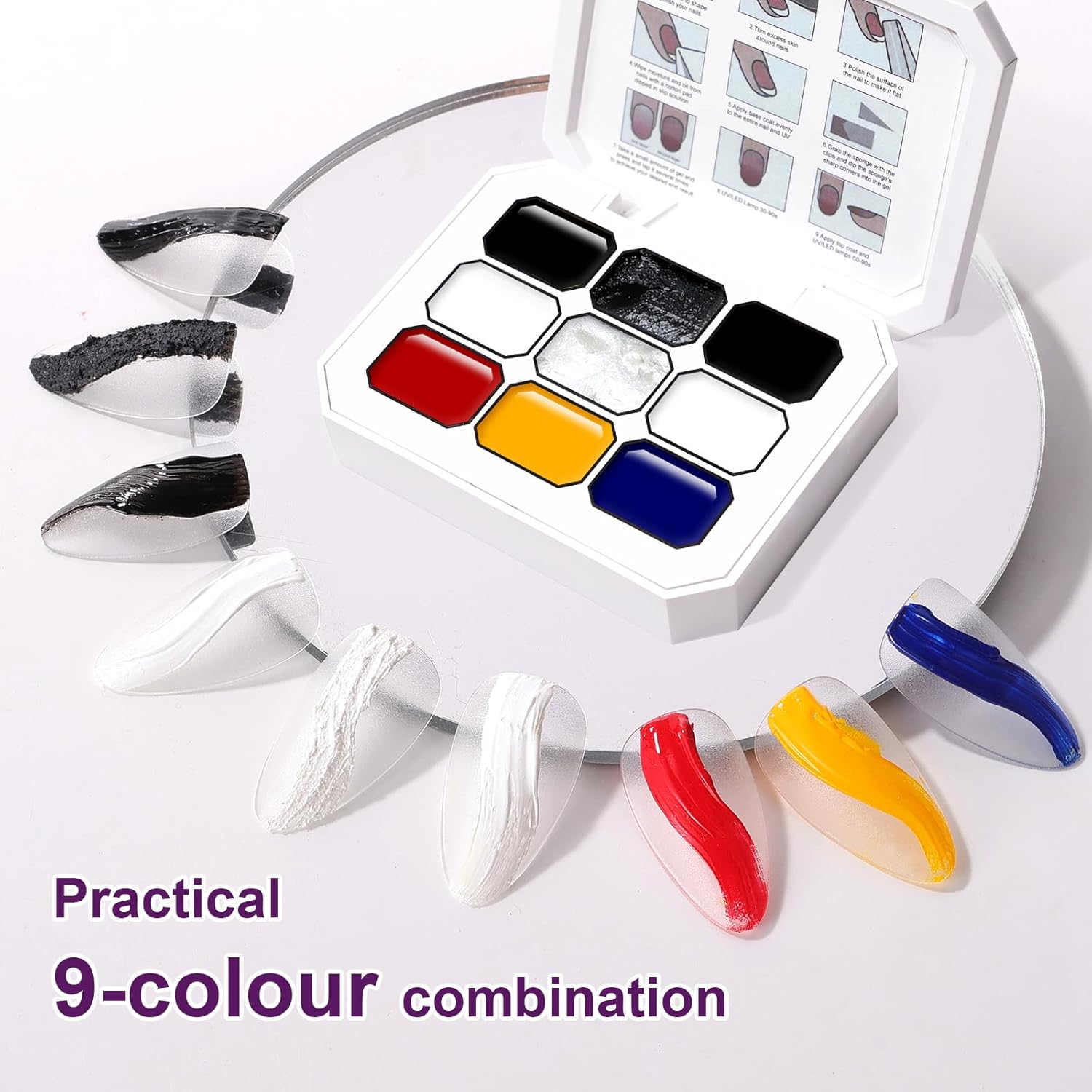 Gradient Painting Gel, 9 Colors Ombre Plaster, 3D Sculpting Gel Three Primary Colors Nail Polish for Pigment Pat Aura Nails French Manicure Palette SculptraHue Master Kit-Velvo Beauty