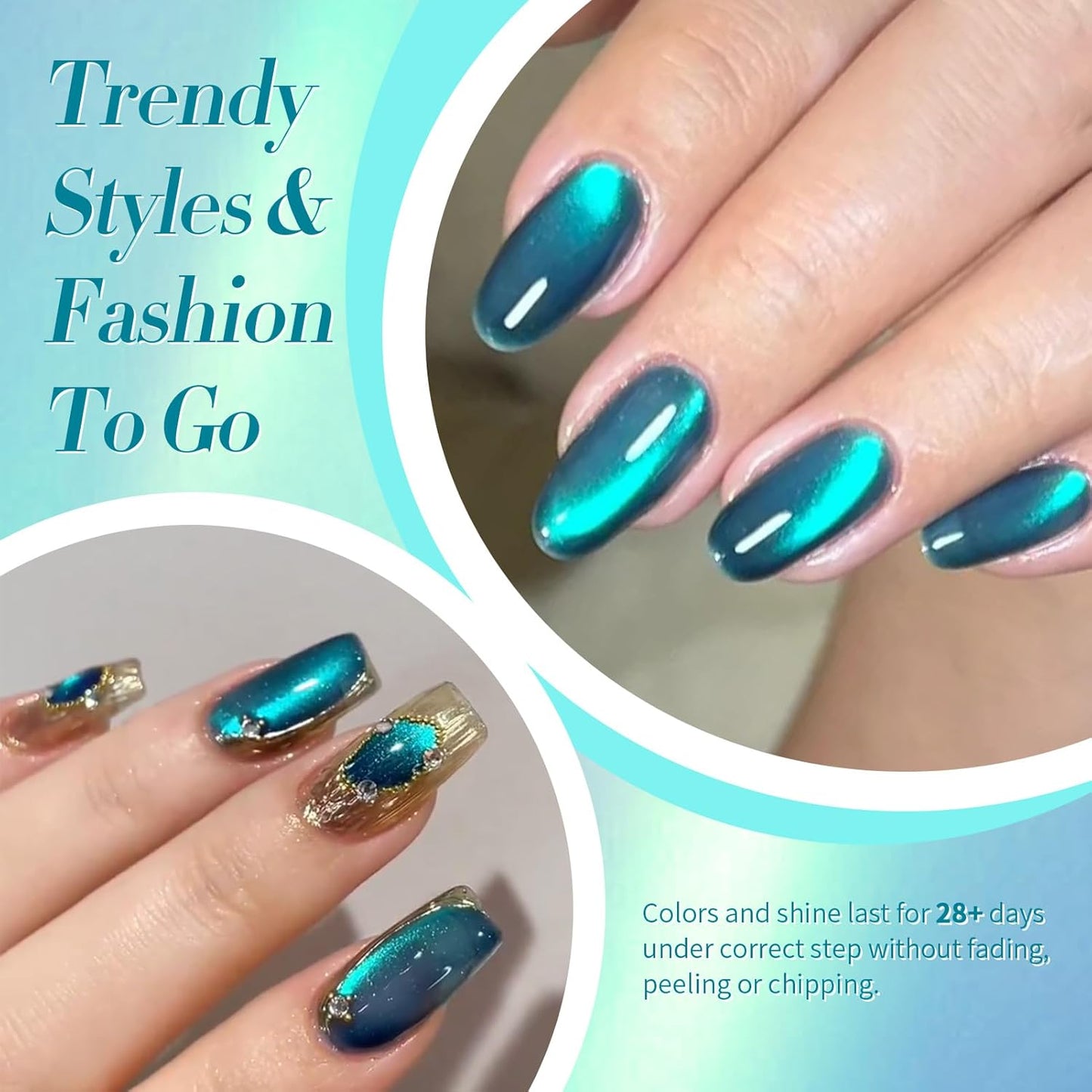 Born Pretty Cat Magnetic Gel Nail Polish, Sea Blue Crystal Cat, Holographic Magnetic Nail Art Manicure Salon DIY at Home 15ML-Velvo Beauty