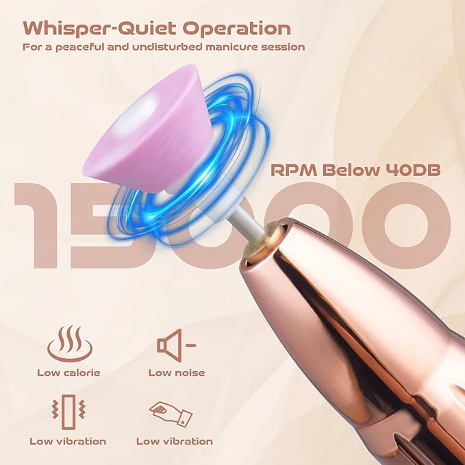 Electric Nail File ,Professional Nail Drill for Acrylic Gel Dip Powder Nails Portable Nail Machine Kit Manicure Pedicure Tools Polishing Set with Nail Drill Bits Sanding Bands (Rose Gold)-Velvo Beauty