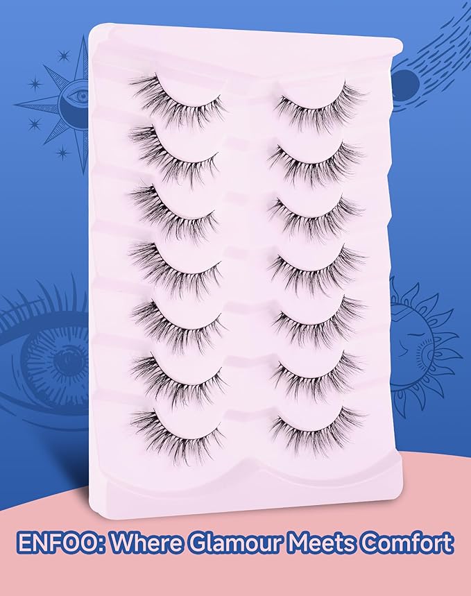 Natural Cat Eye Lashes Strip False Eyelashes Natural Look Flared Manga Spiky Eyelash 7 Pairs 13MM D293-Velvo Beauty
