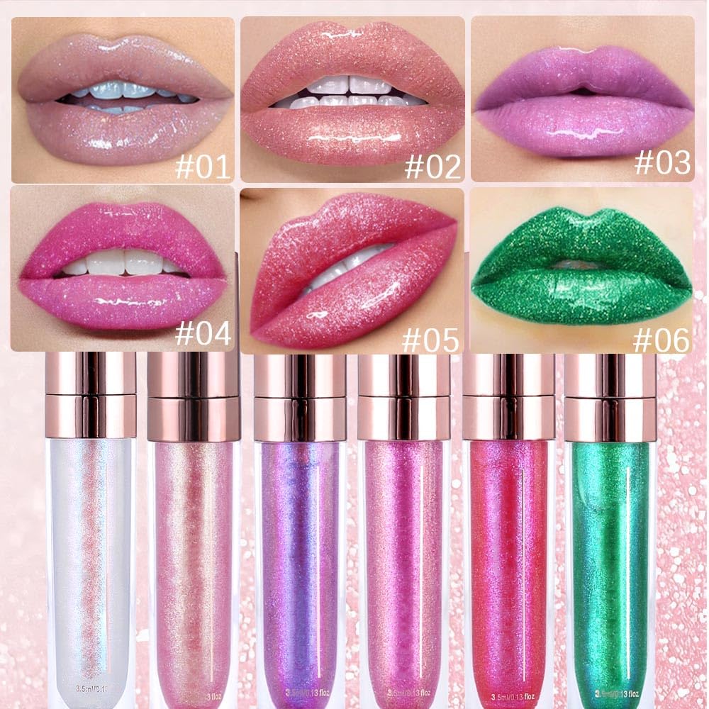 evpct 2Pcs Blush Red Pink Pearlescent Chameleon Shimmer Glitter Lipstick Lip Gloss, Long Lasting Waterproof Glitter Metallic Sparkly Glossy Lip Gloss Tint Stain Liquid Lipsticks Makeup Set for Women-Velvo Beauty