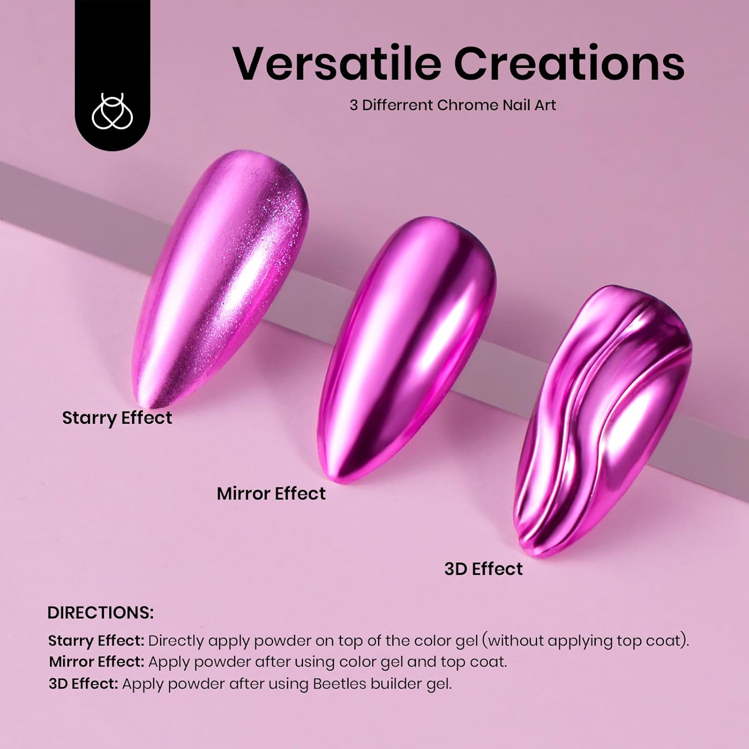 beetles Gel Polish 8 Colors Chrome Powder for Nails Pink Purple Blue Green Silver Golden Rainbow Nail Powder 2024 Mirror Effect Manicure Art Decoration Powder Holographic Pigment Gift for Women-Velvo Beauty