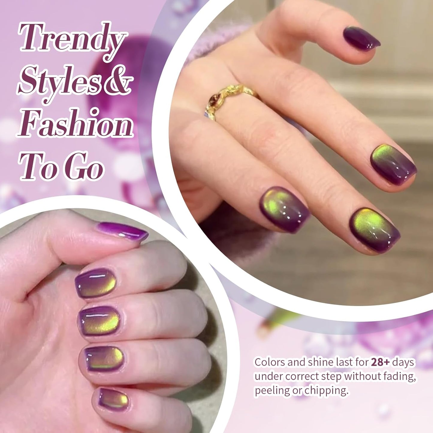 BORN PRETTY Cat Magnetic Eye Gel Nail Polish, Magenta Yellow Cat Glitter Cat Magnetic Gel Nail Polish Honey Trap Magnetic Nail Polish for Nail Art Manicure Salon DIY at Home 15ML-Velvo Beauty