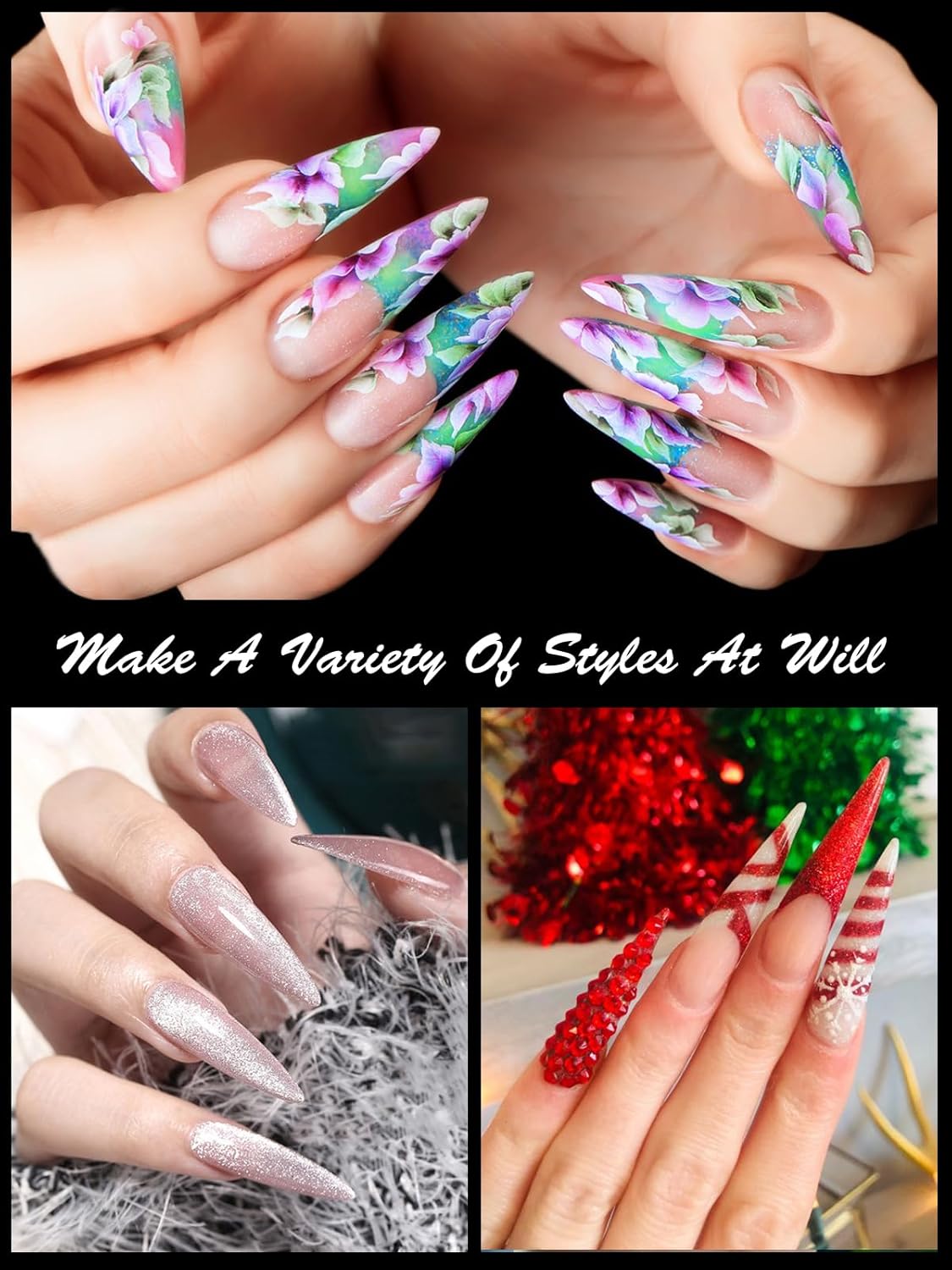 Nail Dual Forms for Poly Nail Gel EBANKU 120Pcs Stiletto Extension Gel Nail Molds Clear Acrylic Nail Tips, Full Cover Reusable Nail Forms for Builder Nail Gel Nail Art Design Salon&DIY-Velvo Beauty