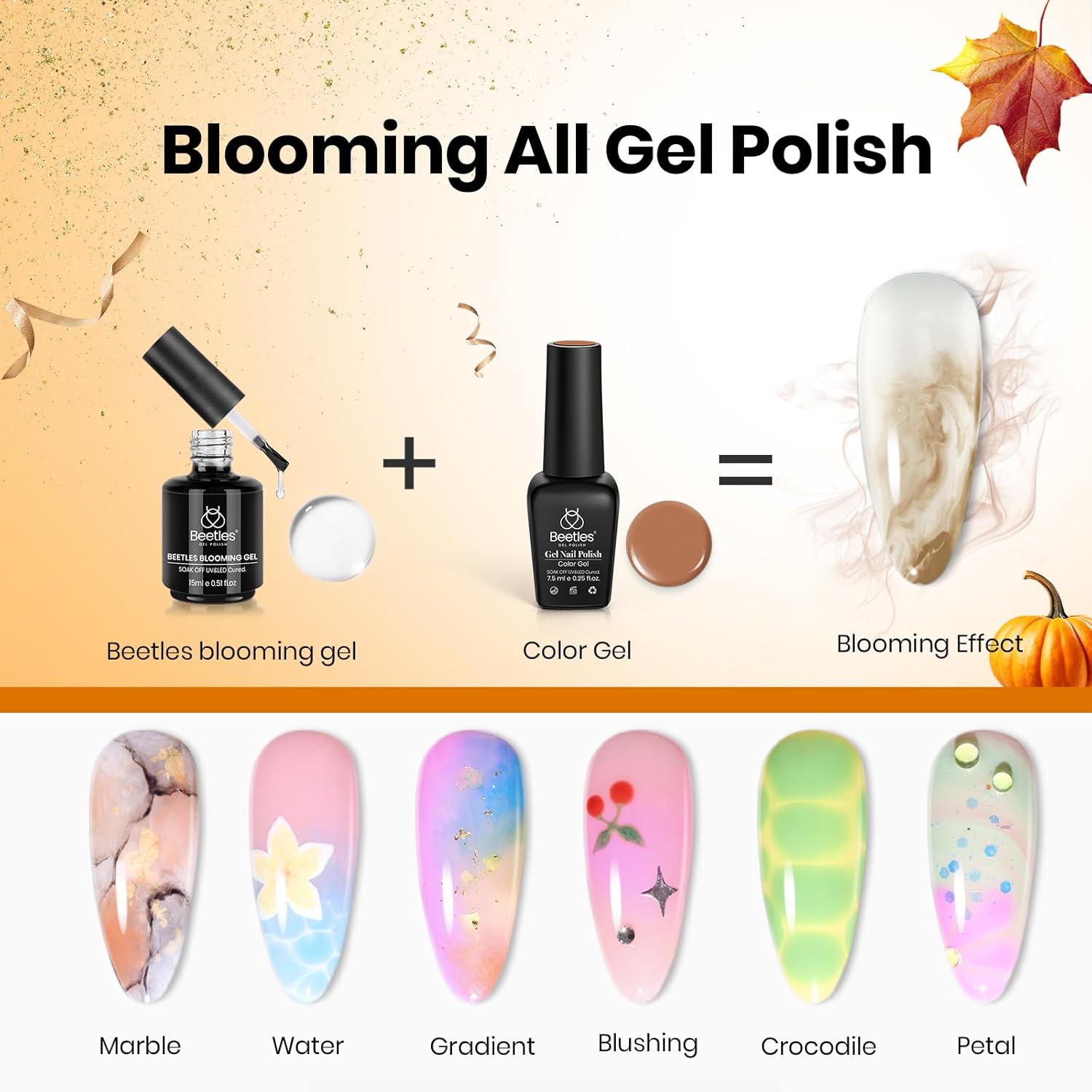 Beetles Blooming Gel 15ml Clear Uv Led Blossom Fall Halloween Nails Gel Polish for Spreading Effect Marble Natural Stone Watercolor Floral Print Soak off Diy Nail Art Design Manicure Gift for Women-Velvo Beauty