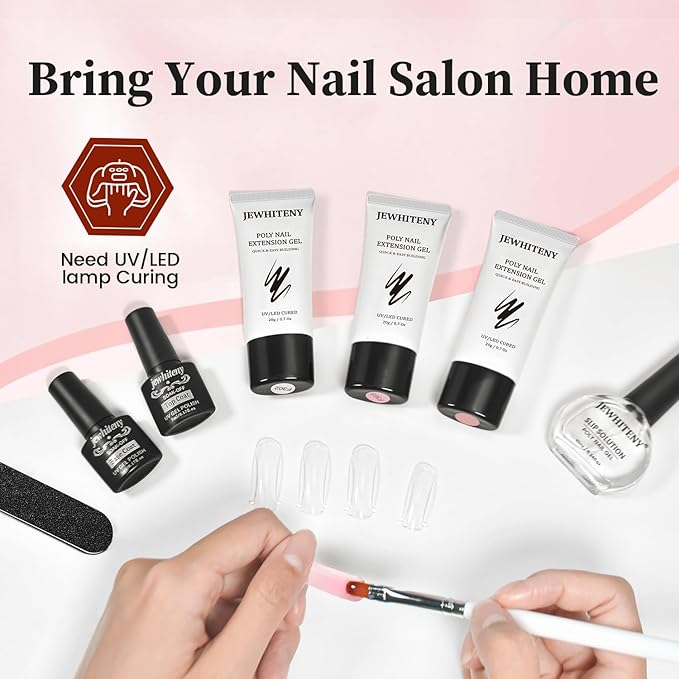JEWHITENY Poly Extension Gel Nail Set Clear Pink Poly Nail Gel With Slip Solution Base Coat Top Coat French Manicure Need U V Lamp Curing for Finger Art and Home DIY-Velvo Beauty